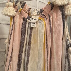 Art Class Striped Kids Dress - Pink, Yellow, White, Gray